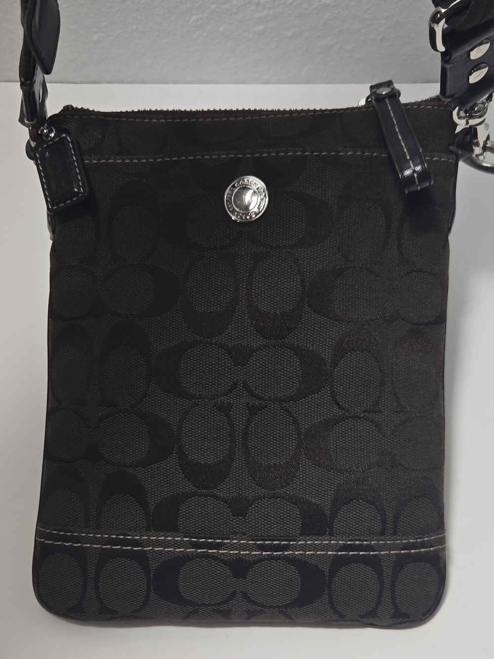 Coach Dark Brown Signature Jacquard Crossbody Bag - Picture 2 of 4